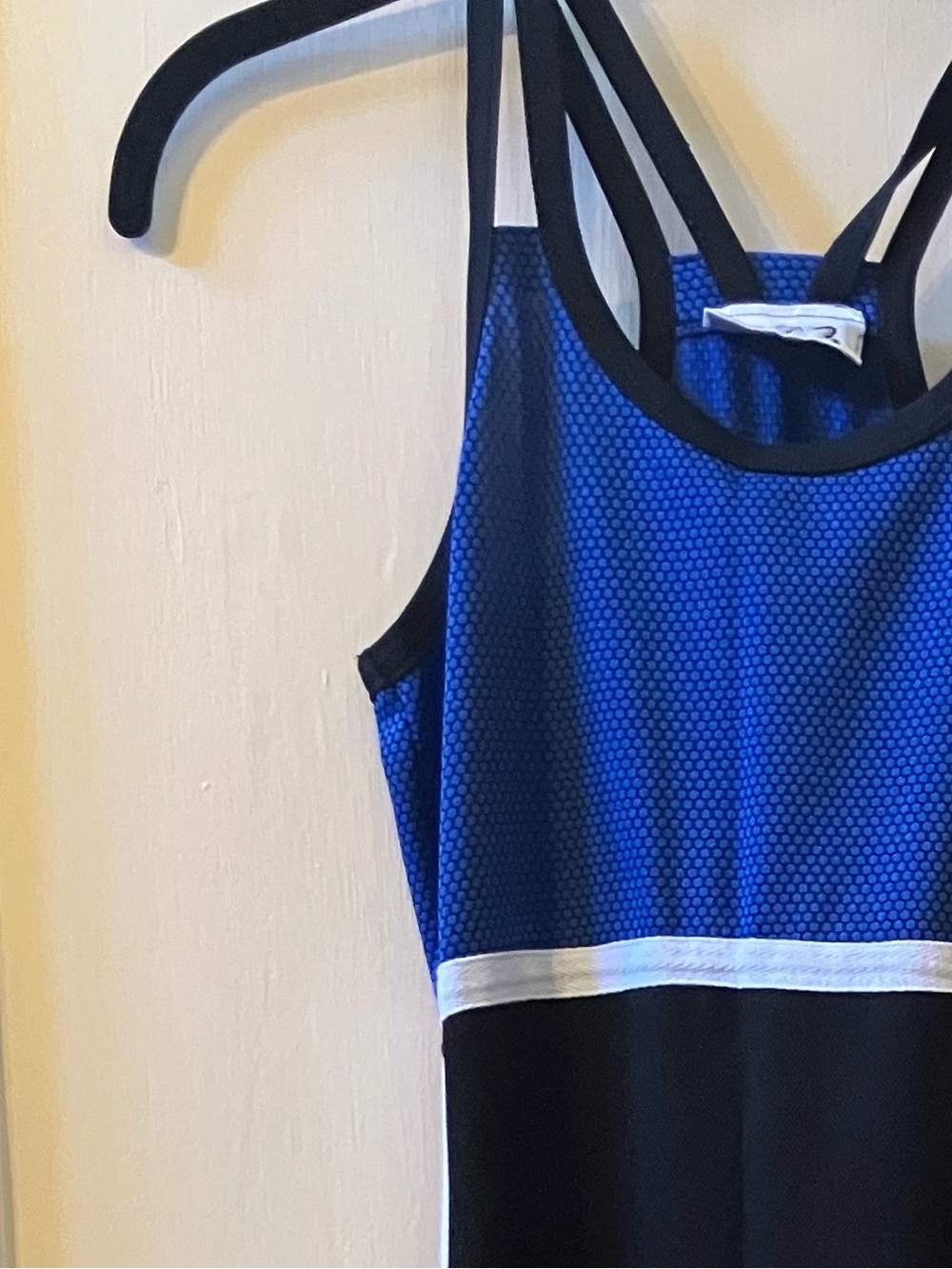 579 Blue and Black Strappy Maxi Dress with White Waistband